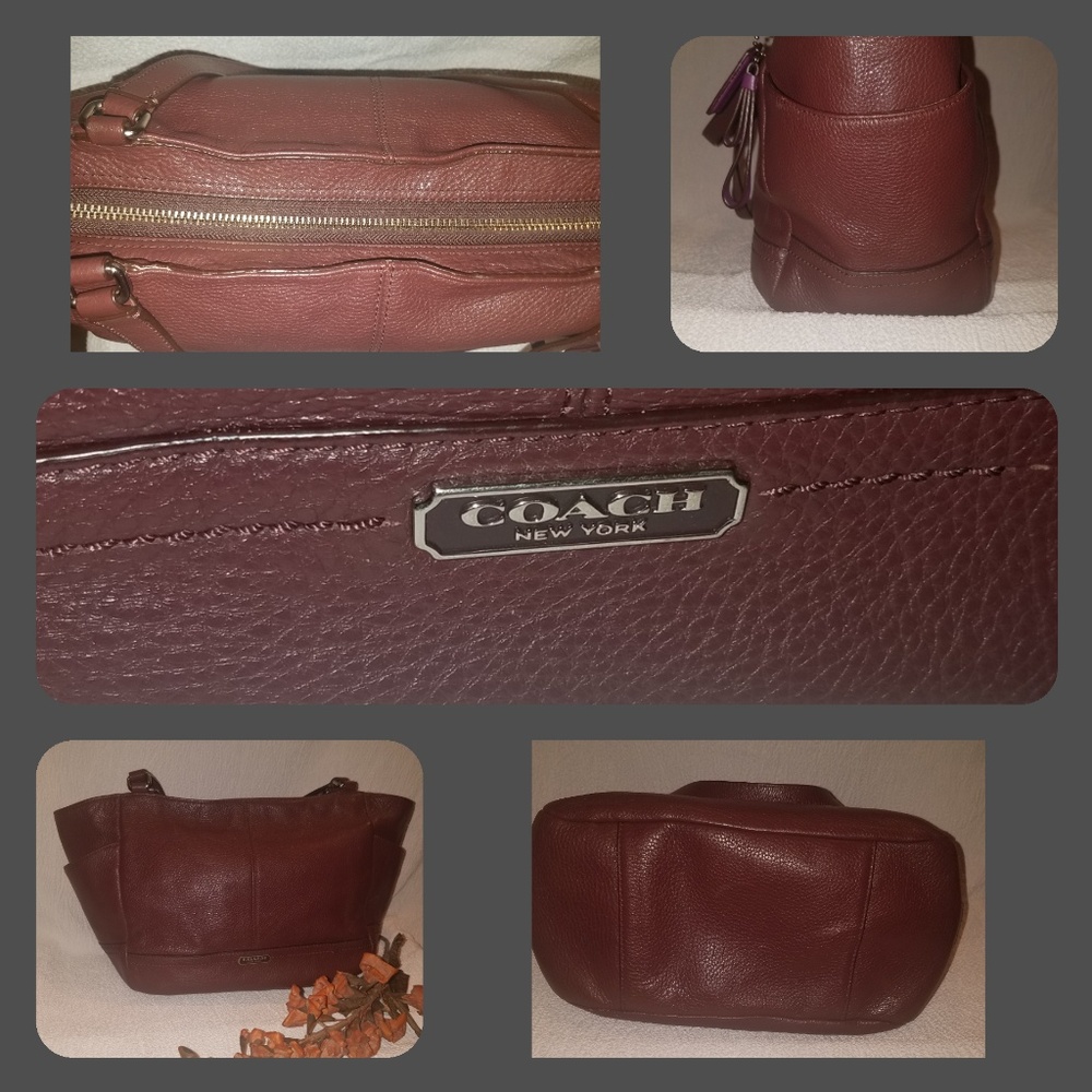 COACH Park Leather Carrie Tote Dark Brown